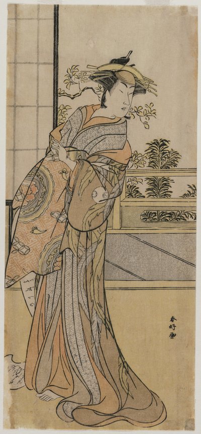 Arashi Murajiro en tant que courtisane tenant une lettre - Katsukawa Shunko