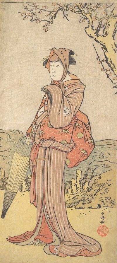 Iwai Kiyotaro en femme sous un prunier, vers 1788 - Katsukawa Shunko
