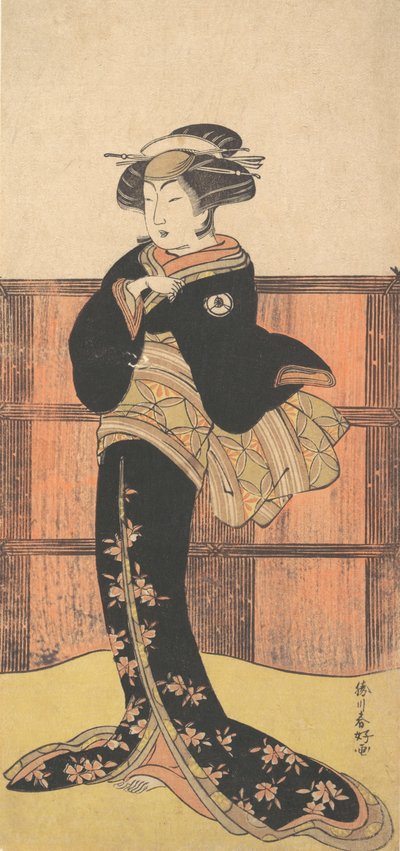 Le quatrième Iwai Hanshiro en femme en kimono noir, vers 1778 - Katsukawa Shunko