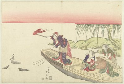 Pêche au cormoran de nuit - Katsukawa Shunsen