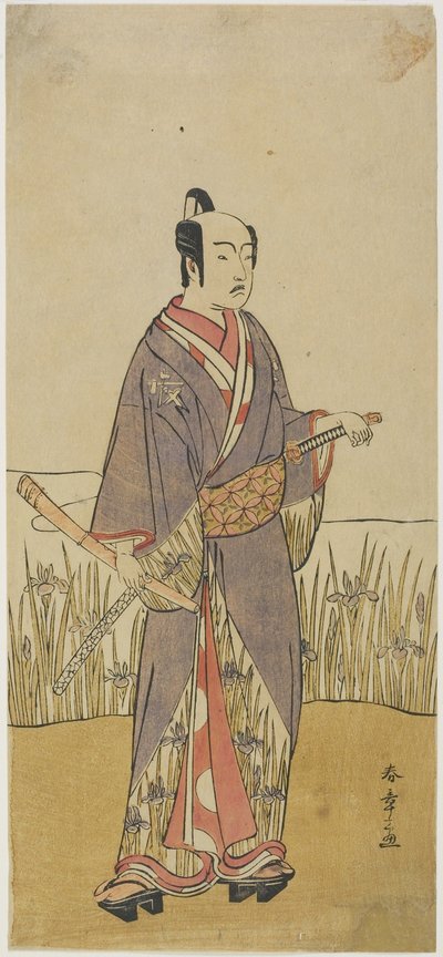(Un acteur dans un rôle de samouraï tenant une flûte en bambou) - Katsukawa Shunsho