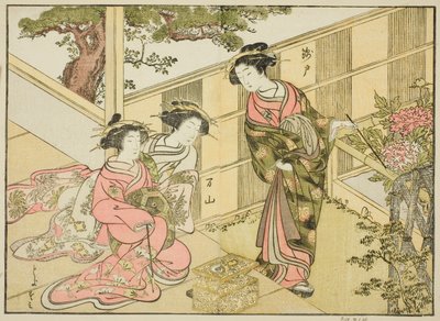 Courtisanes du Chojiya, du livre "Une comparaison des beautés des maisons vertes : Un miroir de leurs formes (Seiro bijin awase sugata kagami)," vol. 1 - Katsukawa Shunsho