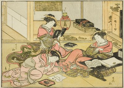 Courtisanes du Chojiya, du livre "Miroir des belles femmes des quartiers de plaisir (Seiro bijin awase sugata kagami)," vol. 1 - Katsukawa Shunsho