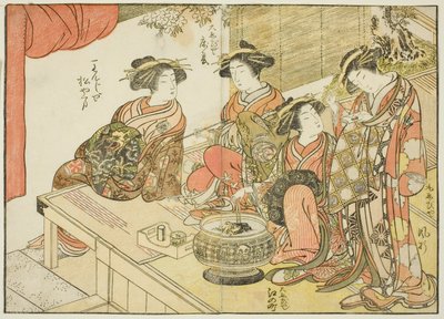 Quatre courtisanes de différentes maisons, du livre "Miroir des belles femmes des quartiers de plaisir (Seiro bijin awase sugata kagami)", vol. 3 - Katsukawa Shunsho