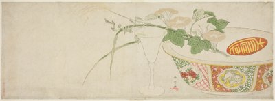 Plantes, bol en porcelaine et gobelet en verre - Katsukawa Shunsho