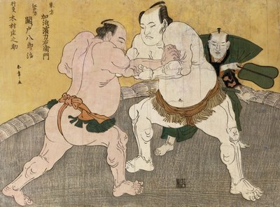 Le match de lutte entre Kimenzan Tanigoro et Edogasaki Gemji - Katsukawa Shunsho
