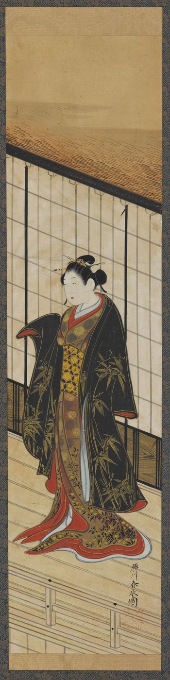 Femme debout sur un balcon au deuxième étage, période Edo, milieu du XVIIIe siècle - Katsukawa Shunsui