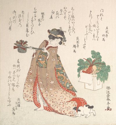 Jeune femme portant un pot à vin pour la cérémonie du Nouvel An, vers 1815 - Katsukawa Shuntei
