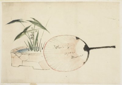 Éventail et arrangement de plantes - Katsushika (school of) Hokusai