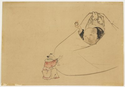 Hotei offrant un bijou flamboyant à un petit garçon, c.1850 - Katsushika (school of) Hokusai