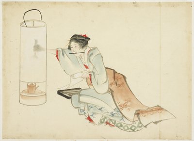 Dame ajustant une lampe, c.1815-1849 - Katsushika (school of) Hokusai