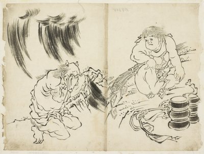 Personnification de la tempête avec Kintaro et Oni pleurant, c.1815-1849 - Katsushika (school of) Hokusai