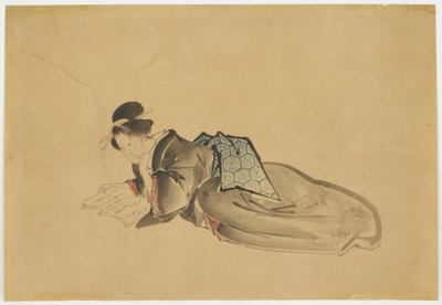 Courtisane allongée lisant - Katsushika (school of) Hokusai