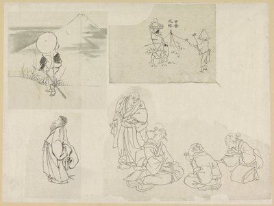 Quatre scènes avec différentes figures - Katsushika Hokusai (possibly)