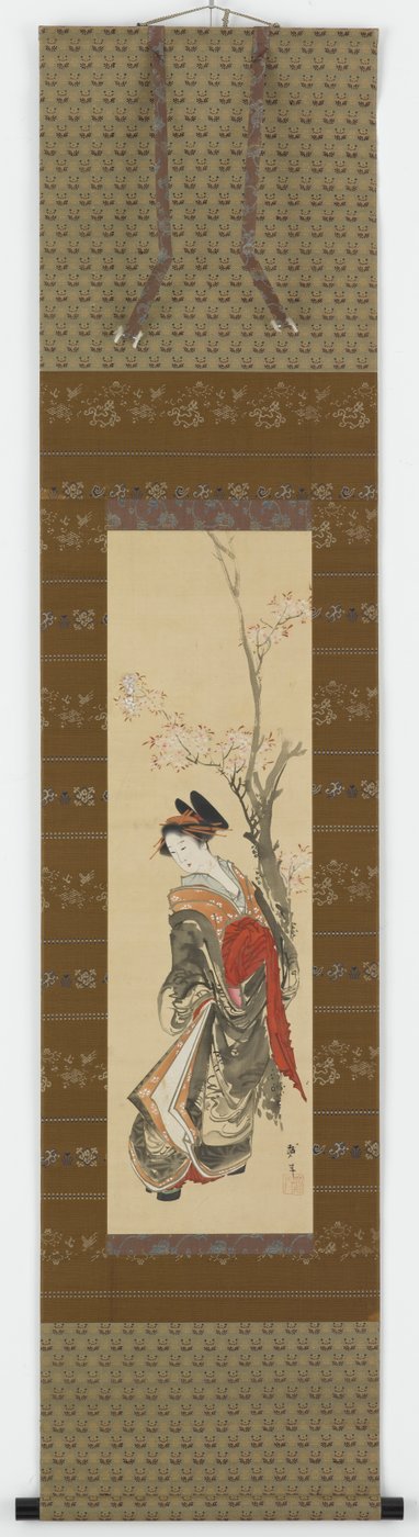 Une courtisane sous un cerisier - Katsushika Hokusai