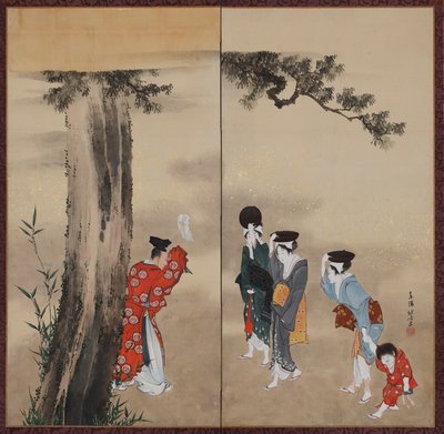 Un prêtre shinto, trois femmes et un enfant, période Edo, vers 1799-1801 - Katsushika Hokusai