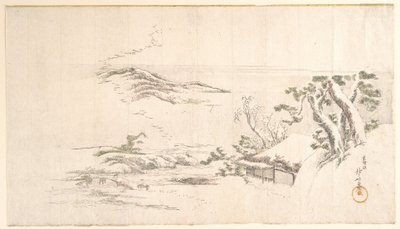 Un paysage enneigé sous des nuages gris - Katsushika Hokusai