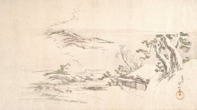 Paysage enneigé avec nuages gris - Katsushika Hokusai