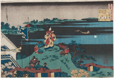 Abe no Nakamaro, septième poète de la série Cent poèmes par cent poètes expliqués par la nourrice - Katsushika Hokusai
