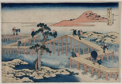Une ancienne image du pont à huit parties dans la province de Mikawa (de la série Vues curieuses des ponts célèbres des provinces) - Katsushika Hokusai
