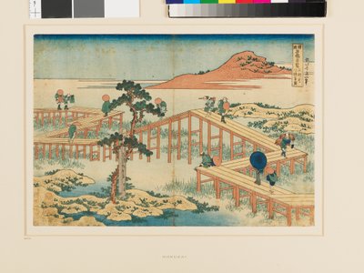 Vue ancienne du pont en huit parties à Mikawa - Katsushika Hokusai