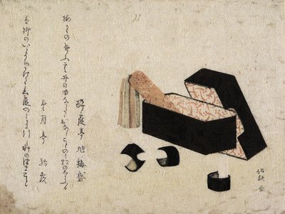 Boîte en laque noire avec frappeurs de koto - Katsushika Hokusai