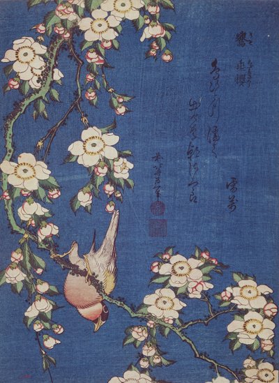 Bouvreuil et cerisier pleureur, pub. vers 1834 - Katsushika Hokusai