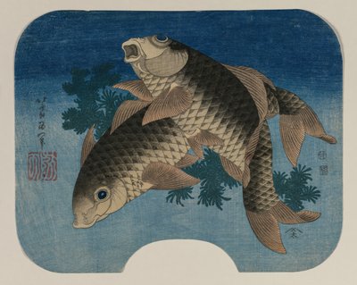 Carpes nageant parmi les herbes aquatiques - Katsushika Hokusai