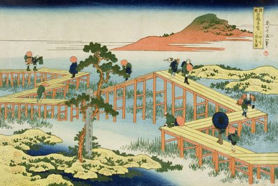 Pont en huit parties, province de Mucawa, Japon, vers 1830 - Katsushika Hokusai