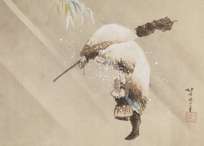 Pêcheur portant son filet dans la neige, c. 1821 - Katsushika Hokusai