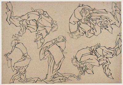 Cinq musiciens jouant des tambours - Katsushika Hokusai
