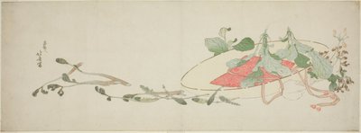 Fleurs et légumes de printemps dans un chapeau - Katsushika Hokusai