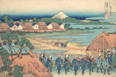 Le Mont Fuji vu de loin depuis le quartier de plaisir de Senju - Katsushika Hokusai