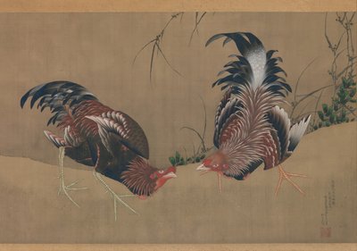 Coqs de combat, daté de 1838 - Katsushika Hokusai