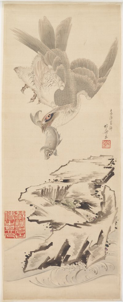 Faucon et poisson, fin du XVIIIe-début du XIXe siècle - Katsushika Hokusai