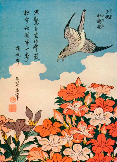 Hototogisu satsuki Coucou et Azalée, c1828, 1936 - Katsushika Hokusai