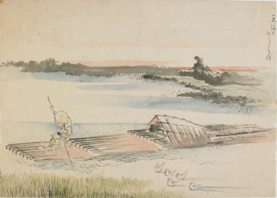 Paysage : batelier poussant son radeau, fin du XVIIIe-début du XIXe siècle - Katsushika Hokusai