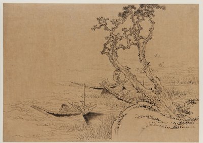 Paysage : figures pêchant depuis des bateaux - Katsushika Hokusai