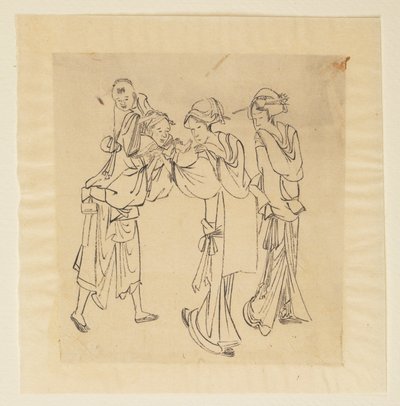 Un homme, deux femmes et un enfant - Katsushika Hokusai