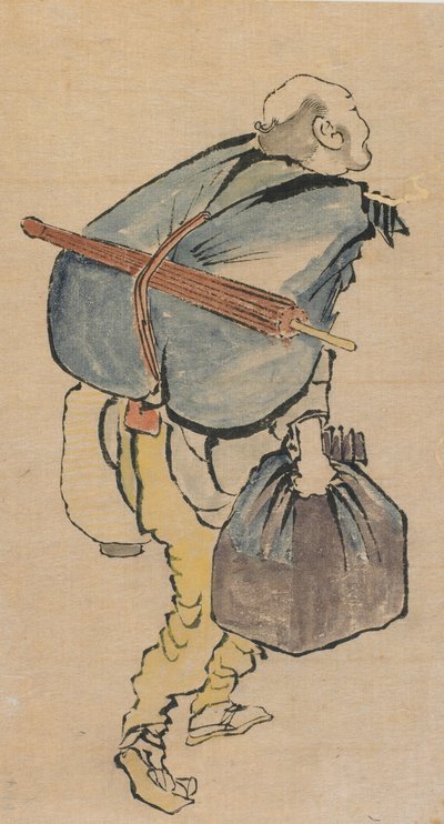 Homme portant un sac à dos et une lanterne, fin 18e-début 19e siècle - Katsushika Hokusai