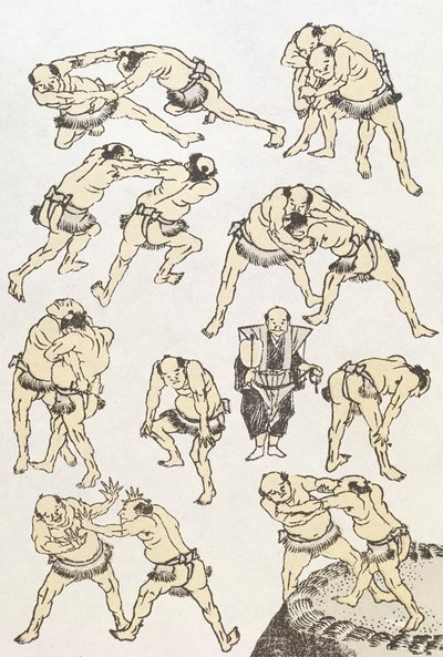 Manga : études de gestes et postures de lutteurs, publié en 1849 - Katsushika Hokusai