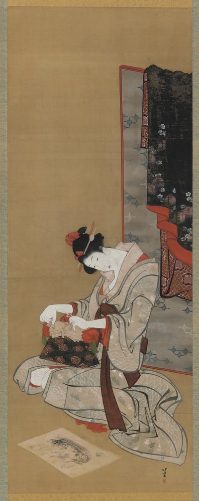 Coutume du Nouvel An : Maquillage le matin du Nouvel An, période Edo, c.1806-11 - Katsushika Hokusai