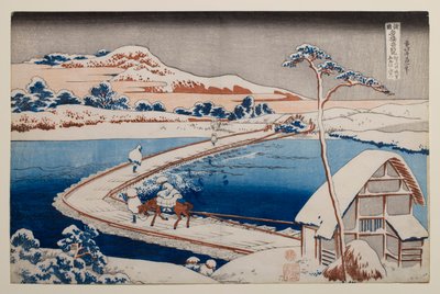 Vue ancienne du pont flottant de Sano, dans la province de Kōzuke, tirée de la série « Vues remarquables de ponts dans diverses provinces » - Katsushika Hokusai