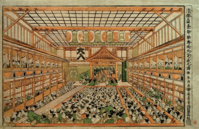 Image perspective originale du Grand Théâtre Kabuki à Edo - Katsushika Hokusai