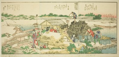 Pages du livre illustré "Vues panoramiques le long des rives de la rivière Sumida" - Katsushika Hokusai