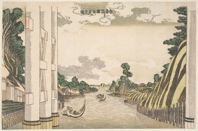 Vue de la rivière Sumida depuis le pont Azuma, c.1830 (estampe sur bois) - Katsushika Hokusai