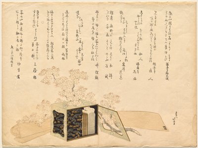 Porte-pique-nique en laque portable et fleurs de cerisier - Katsushika Hokusai