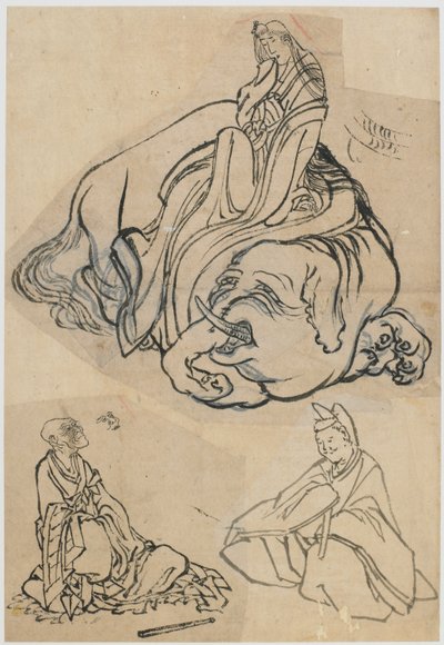 Esquisse préparatoire pour La courtisane Eguchi en tant que Bodhisattva Fugen, période Edo, vers 1806-1811 - Katsushika Hokusai