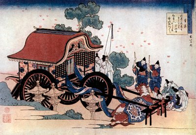 Tirant une voiture à trois roues, estampe japonaise, vers 1780-1849 - Katsushika Hokusai