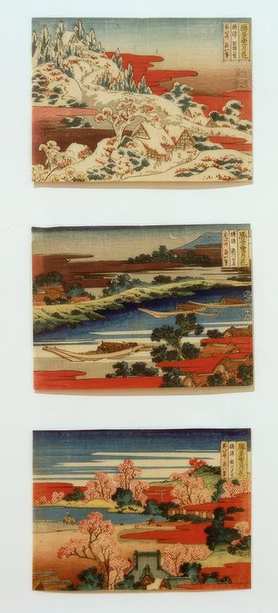 Neige, lune et fleurs dans de beaux paysages - Katsushika Hokusai